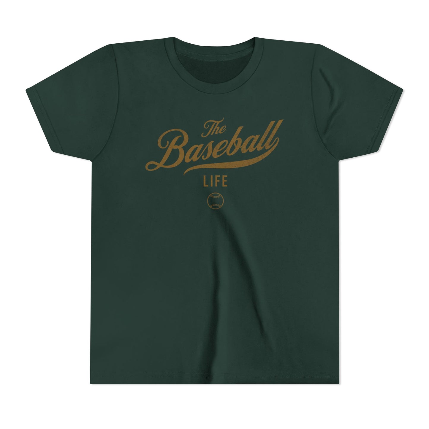 Youth The Baseball Life Classic Script T-Shirt_Old Gold Print