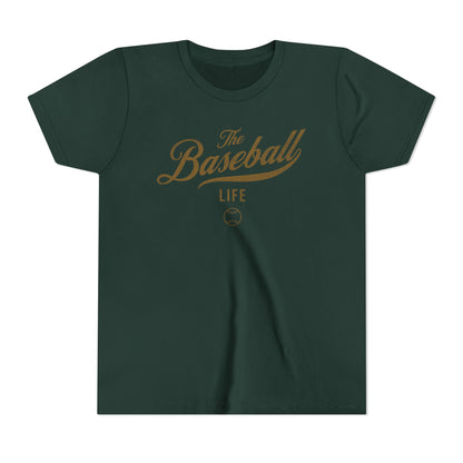 Youth The Baseball Life Classic Script T-Shirt_Old Gold Print