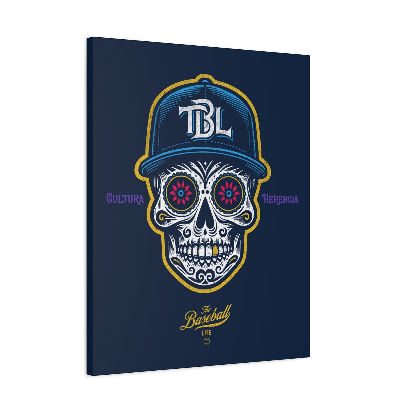 Beisbol Sugar Skull Series_Player 1 Wall Art Canvas_Navy