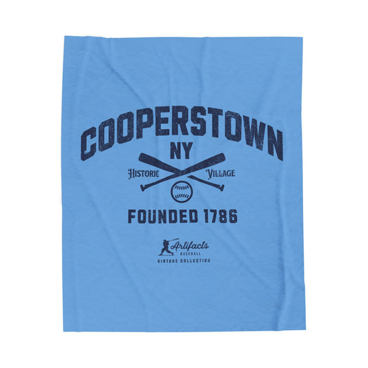 Velveteen Plush Blanket_Artifacts Baseball Collection_Cooperstown NY_Carolina Blue