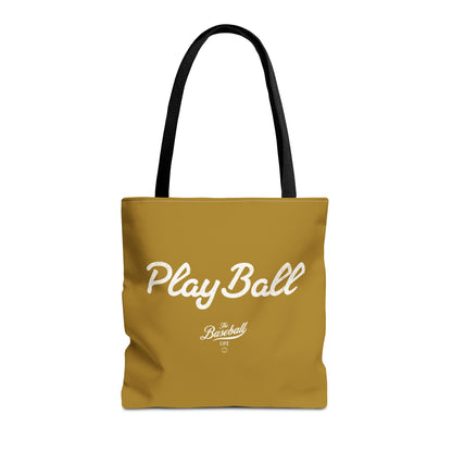 Play Ball Tote Bag_Old Gold with White Print