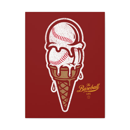 Baseball Ice Cream Cone Wall Art Canvas_Cardinal Red