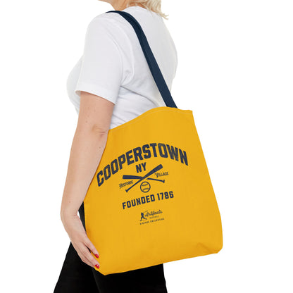 Cooperstown, NY Tote Bag_Yellow Gold w Navy Print