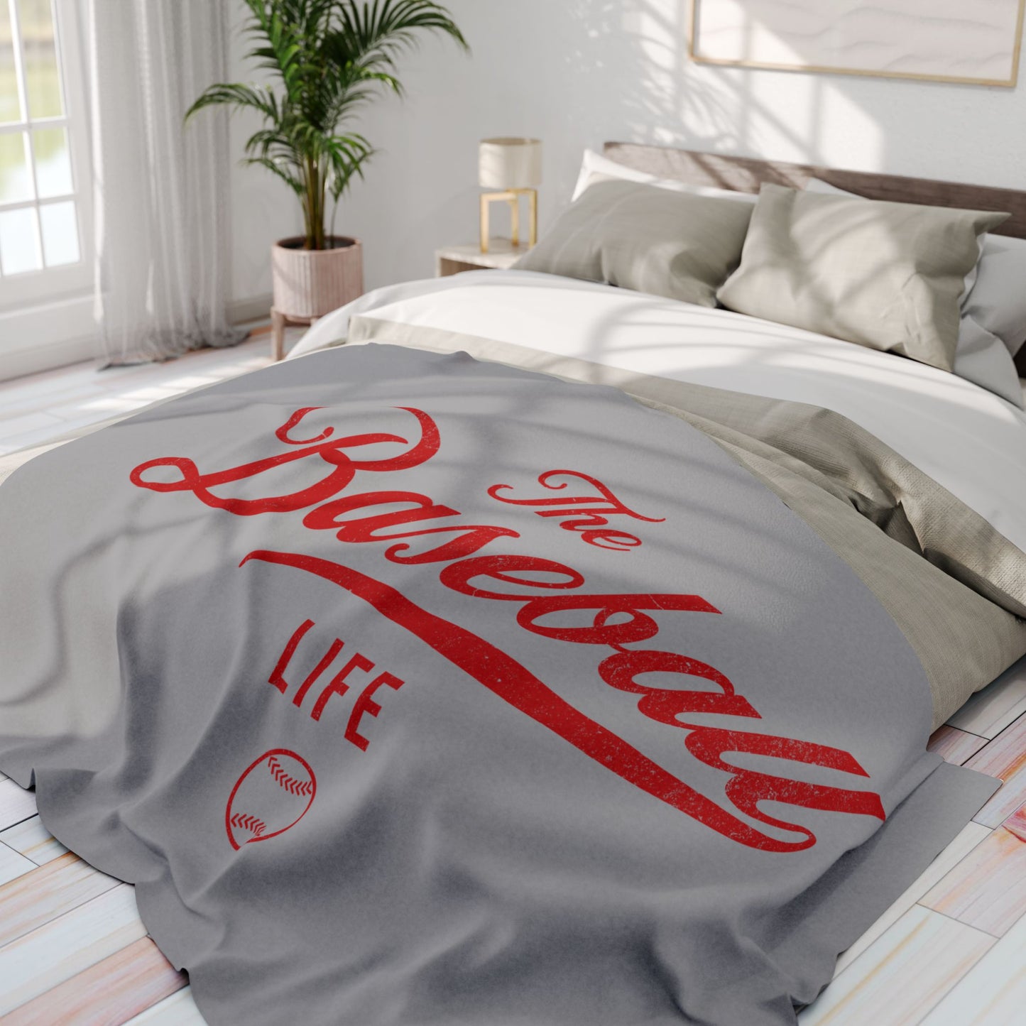 Fleece Blanket_Silver Gray w Red Print