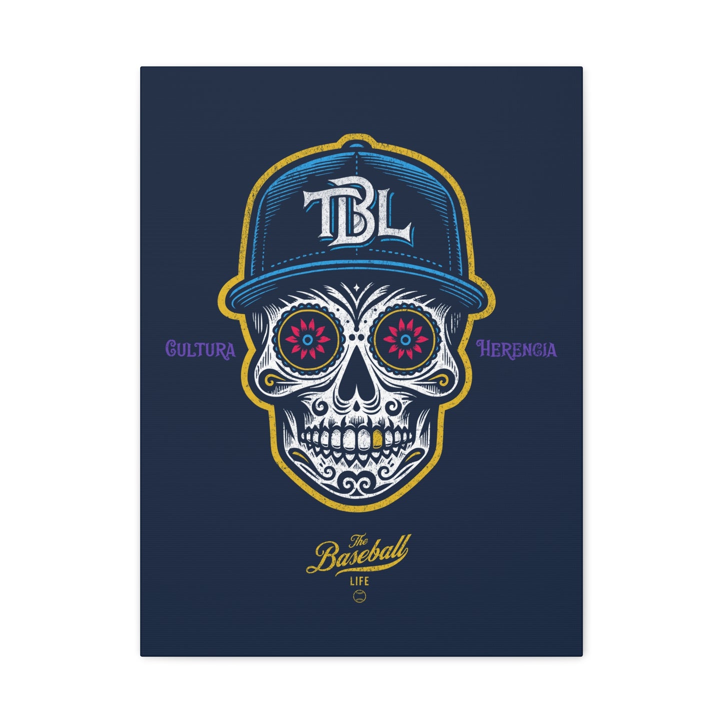 Beisbol Sugar Skull Series_Player 1 Wall Art Canvas_Navy