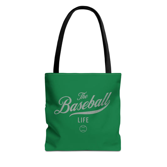 The Baseball Life Tote Bag_Green w Silver Gray Print