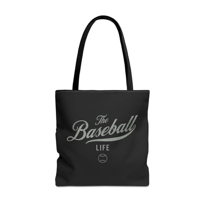 The Baseball Life Tote Bag_Black w Silver Gray Print