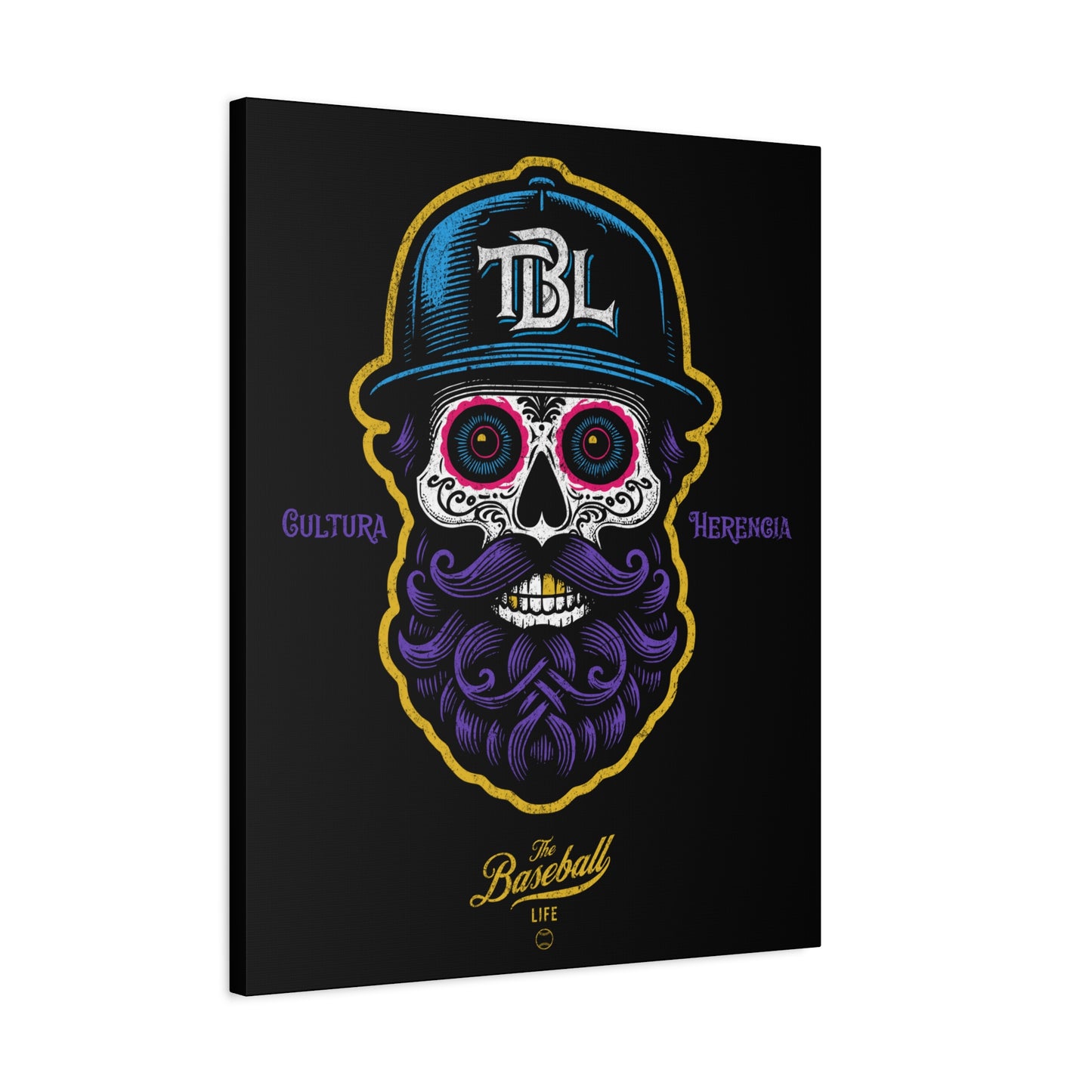 Beisbol Sugar Skull Series_Player 2 Wall Art Canvas_Black