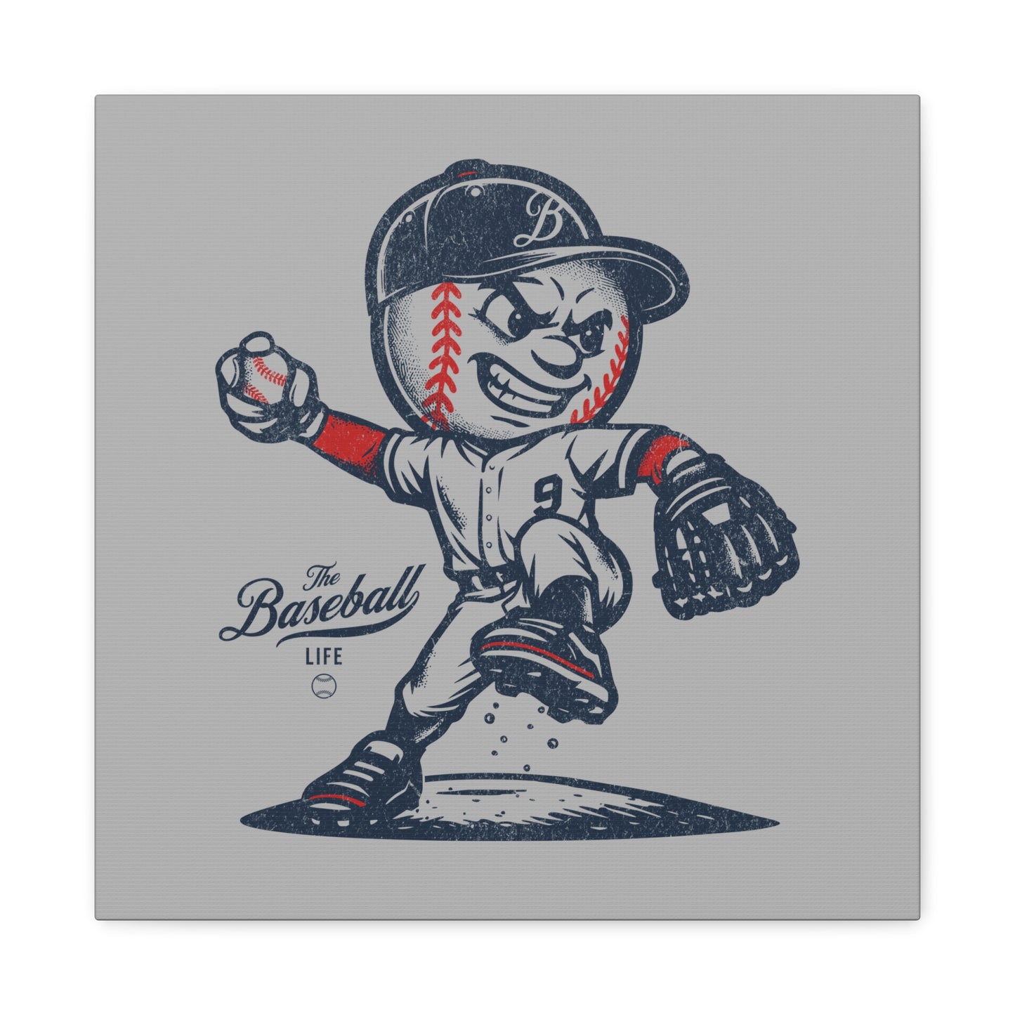 Mr. Baseball Mascot Pitching Wall Art Canvas