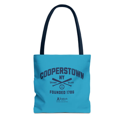 Cooperstown, NY Tote Bag_Turquoise w Navy Print