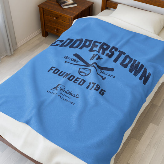Velveteen Plush Blanket_Artifacts Baseball Collection_Cooperstown NY_Carolina Blue