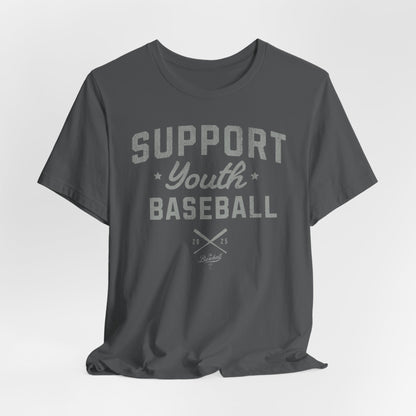 Support Youth Baseball_Silver Gray Print T-Shirt