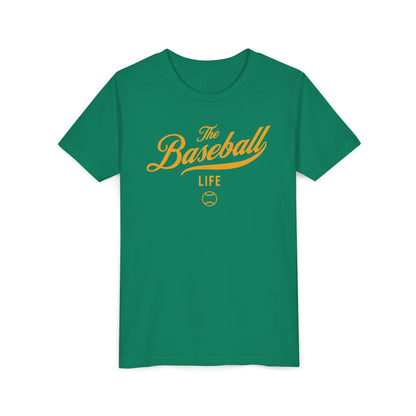 Youth The Baseball Life Classic Script T-Shirt_Yellow Gold Print
