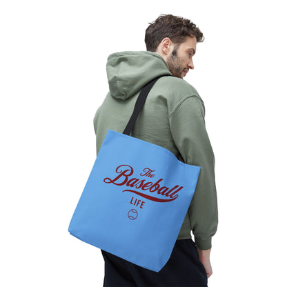 The Baseball Life Tote Bag_Carolina Blue w Maroon Print