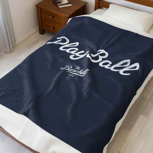 Velveteen Plush Blanket_Play Ball_Navy