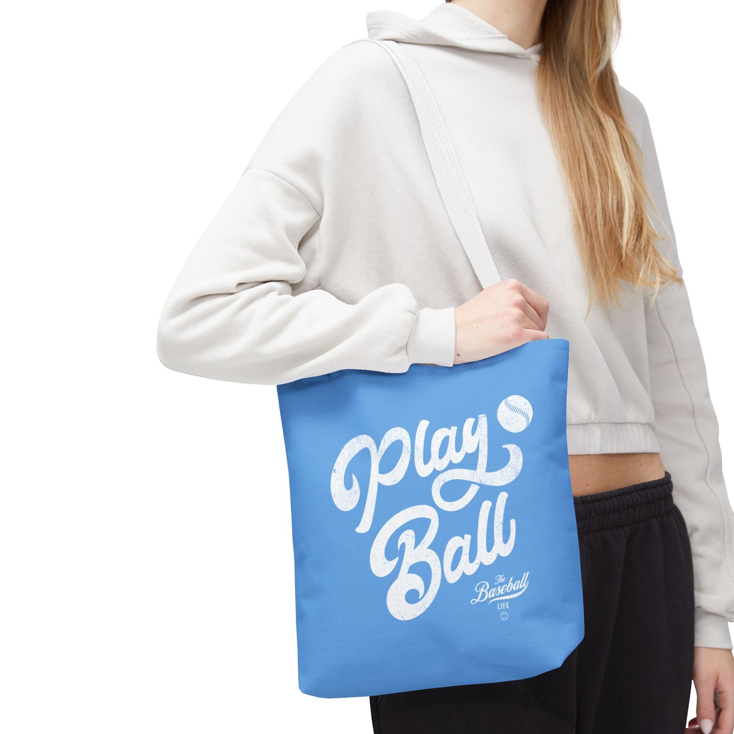 Play Ball Script Tote Bag_Carolina Blue