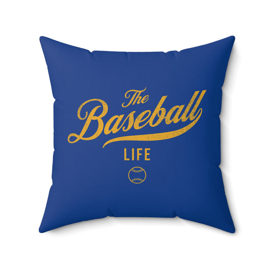 The Baseball Life Accent Pillow_Royal w Yellow Print