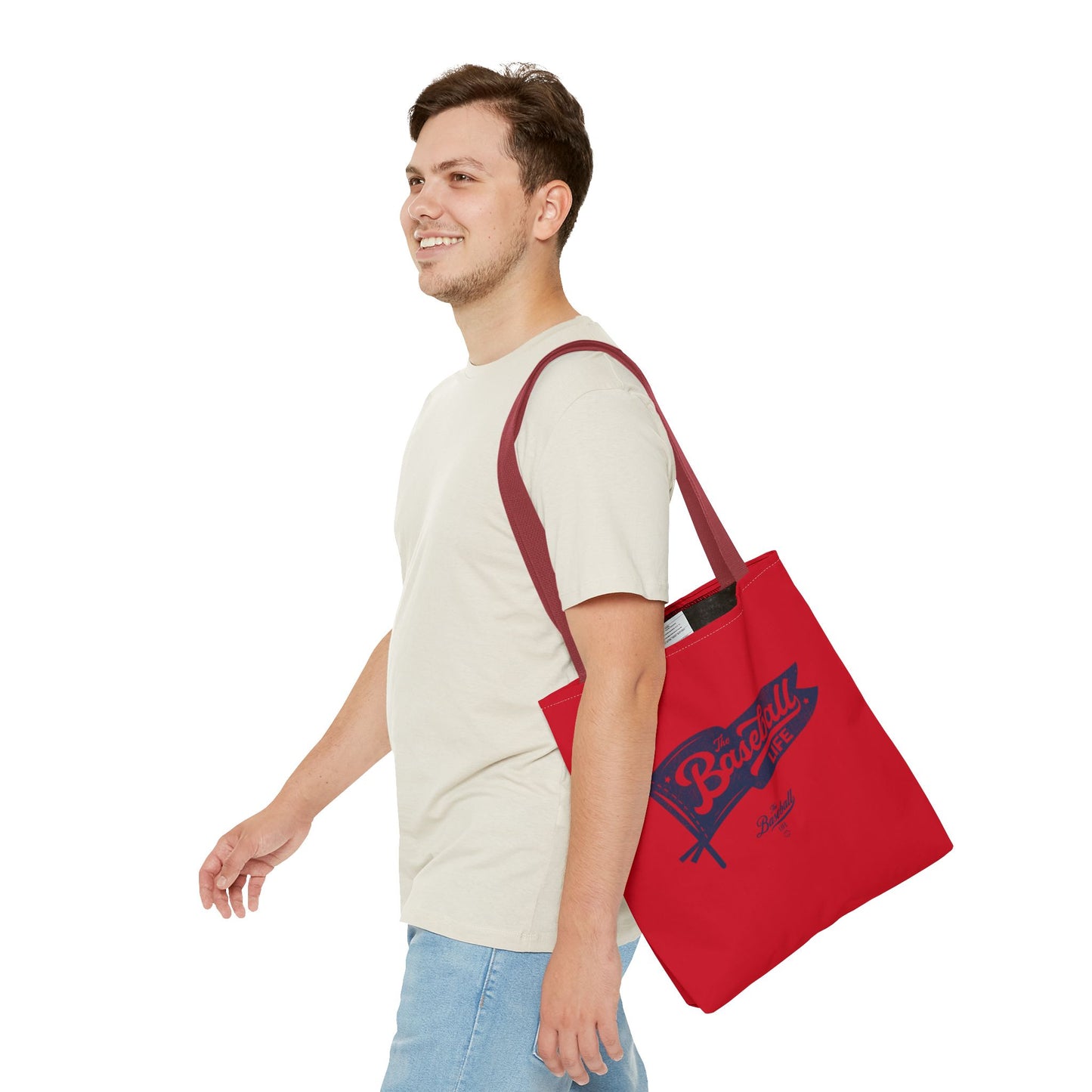Vintage Pennant Tote Bag_Navy Print on Red