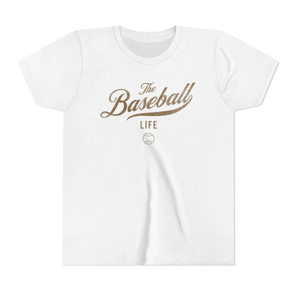 Youth The Baseball Life Classic Script T-Shirt_Old Gold Print
