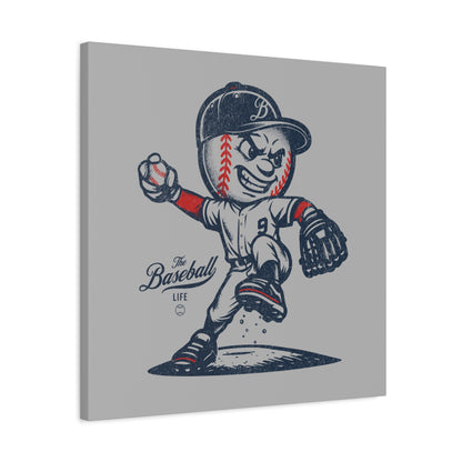 Mr. Baseball Mascot Pitching Wall Art Canvas