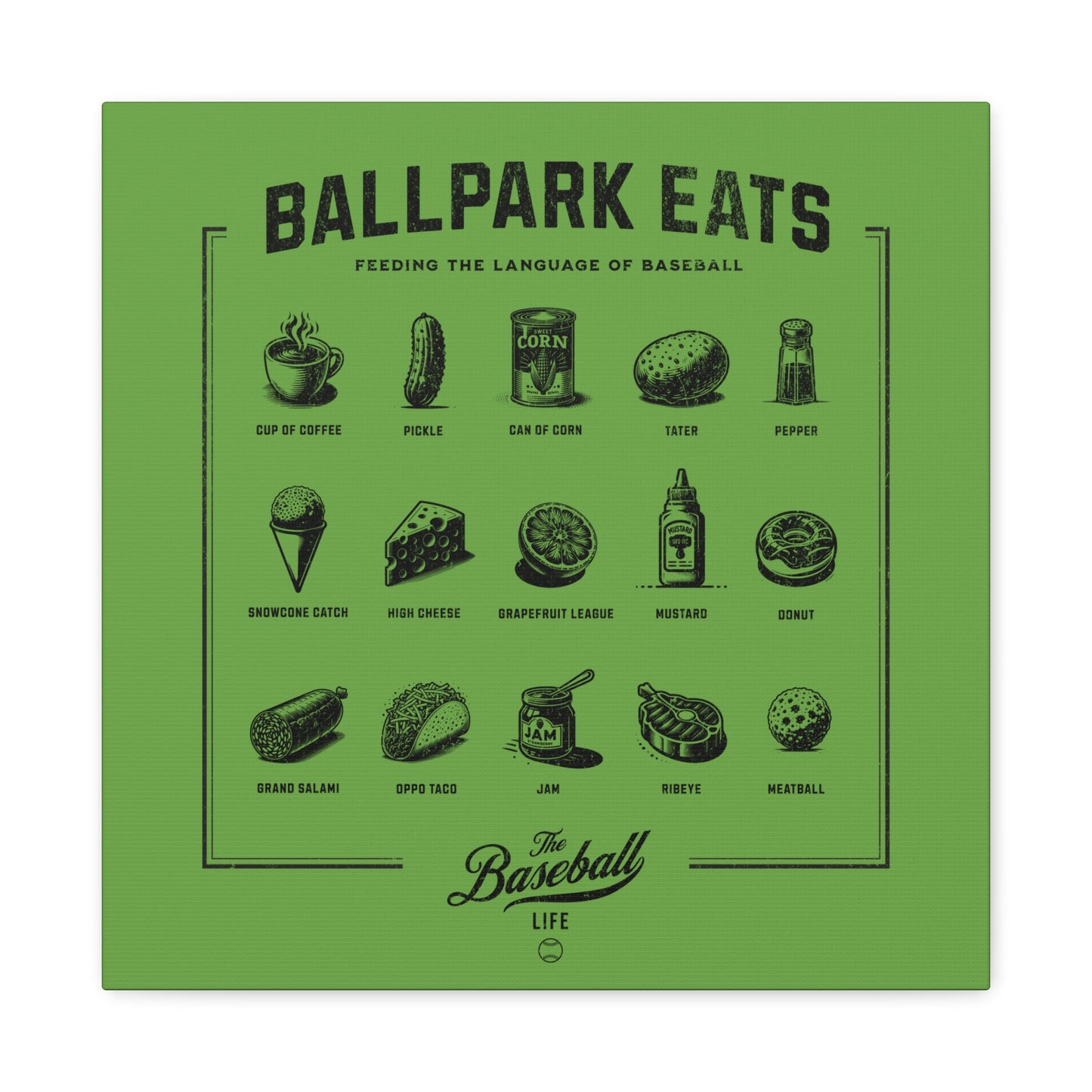 Ballpark Eats_Feeding the Language of Baseball Wall Art Canvas_Grass Green