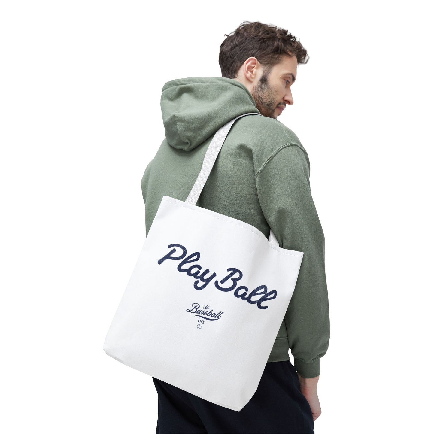 Play Ball Tote Bag_White with Navy Print