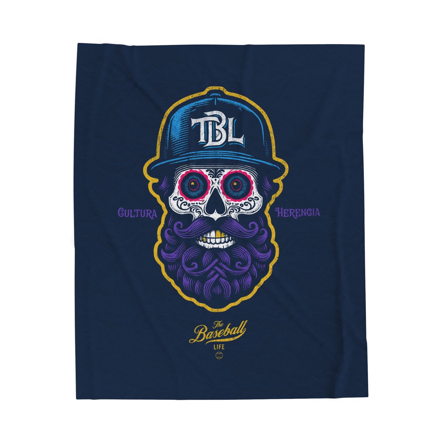 Velveteen Plush Blanket_Beisbol Sugar Skull Series_Player 2_Navy