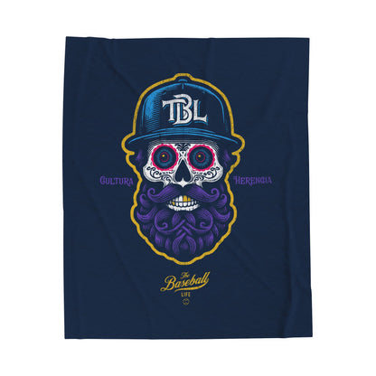Velveteen Plush Blanket_Beisbol Sugar Skull Series_Player 2_Navy