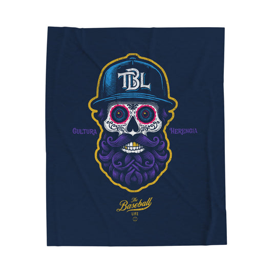 Velveteen Plush Blanket_Beisbol Sugar Skull Series_Player 2_Navy