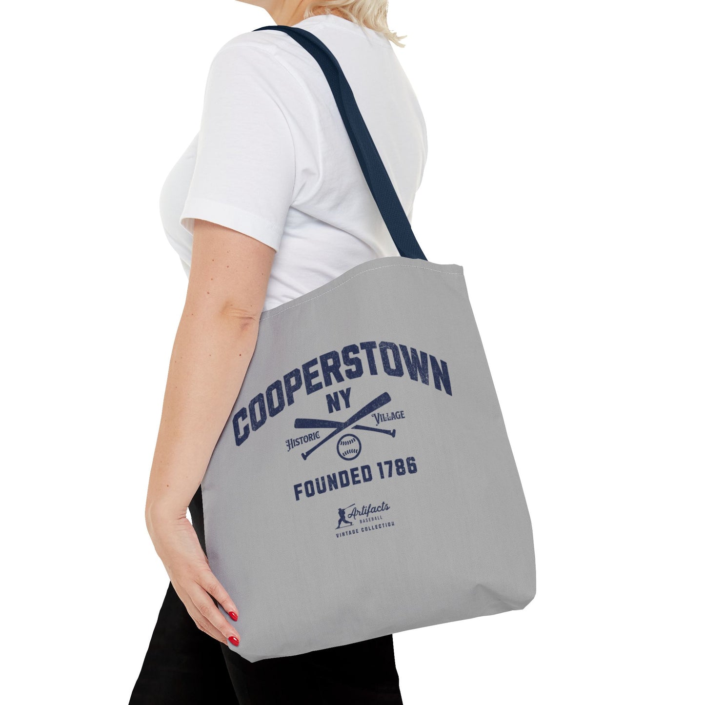 Cooperstown, NY Tote Bag_Light Gray w Navy Print