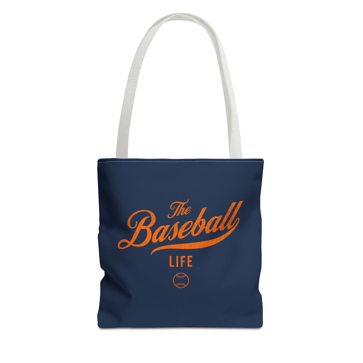 The Baseball Life Tote Bag_Navy w Orange Print