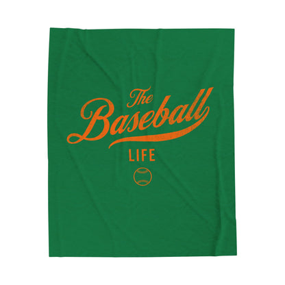 Velveteen Plush Blanket_Green with Orange Print