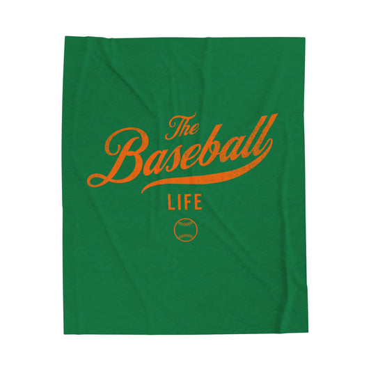 Velveteen Plush Blanket_Green with Orange Print