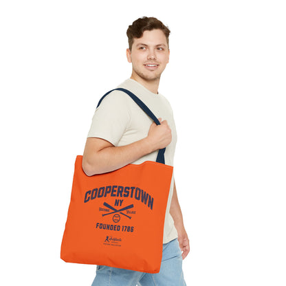 Cooperstown, NY Tote Bag_Orange w Navy Print