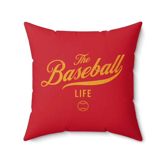 The Baseball Life Accent Pillow_Red w Yellow Print