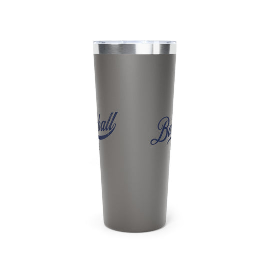 The Baseball Life 22oz Insulated Travel Tumbler_Gray w Navy Print