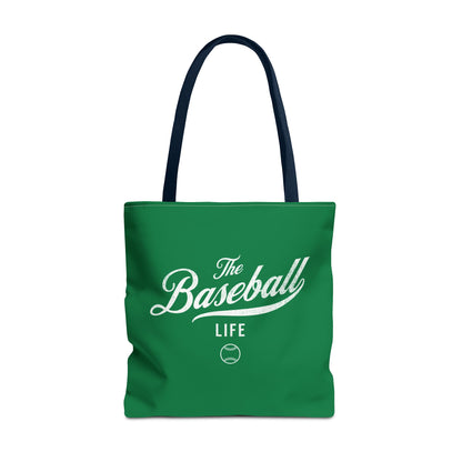 The Baseball Life Tote Bag_Green w White Print