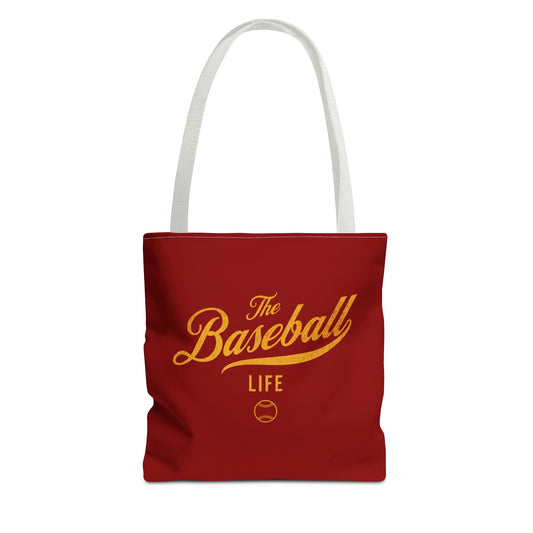 The Baseball Life Tote Bag_Maroon w Yellow Gold Print