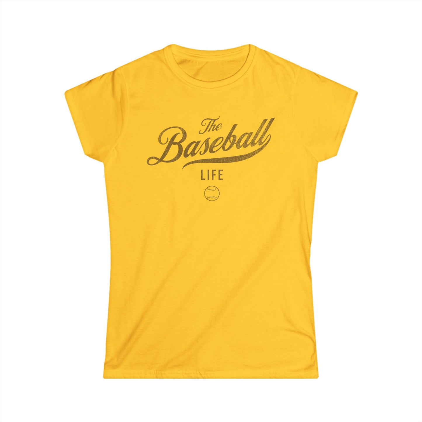 The Baseball Life Classic Script Tee_Women's_Old Gold Print