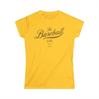 The Baseball Life Classic Script Tee_Women's_Old Gold Print
