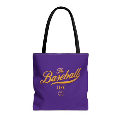 The Baseball Life Tote Bag_Purple w Yellow Gold Print
