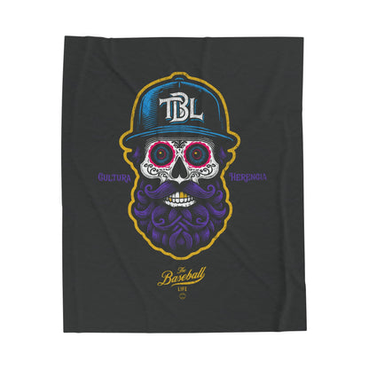 Velveteen Plush Blanket_Beisbol Sugar Skull Series_Player 2_Dark Charcoal Gray