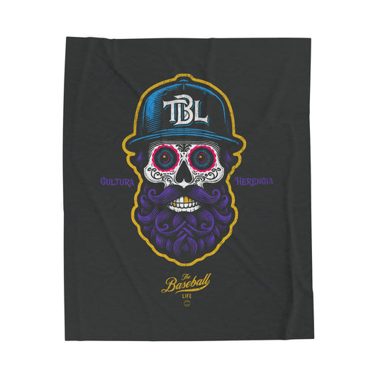 Velveteen Plush Blanket_Beisbol Sugar Skull Series_Player 2_Dark Charcoal Gray