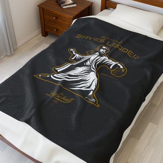Velveteen Plush Blanket_All-Time Saves Leader_Black