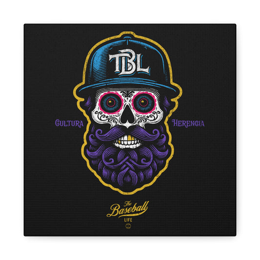 Beisbol Sugar Skull Series_Player 2  Wall Art Canvas_Black