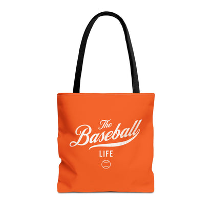 The Baseball Life Tote Bag_Orange w White Print