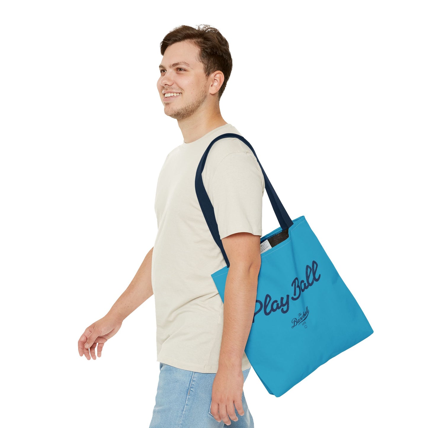 Play Ball Tote Bag_Turquoise with Navy Print