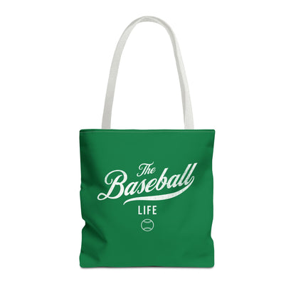 The Baseball Life Tote Bag_Green w White Print