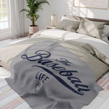 Fleece Blanket_Silver Gray w Navy Print