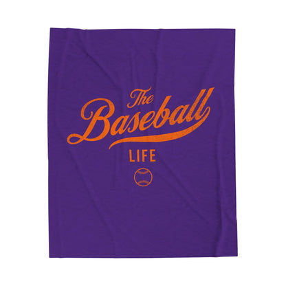 Velveteen Plush Blanket_Purple with Orange Print